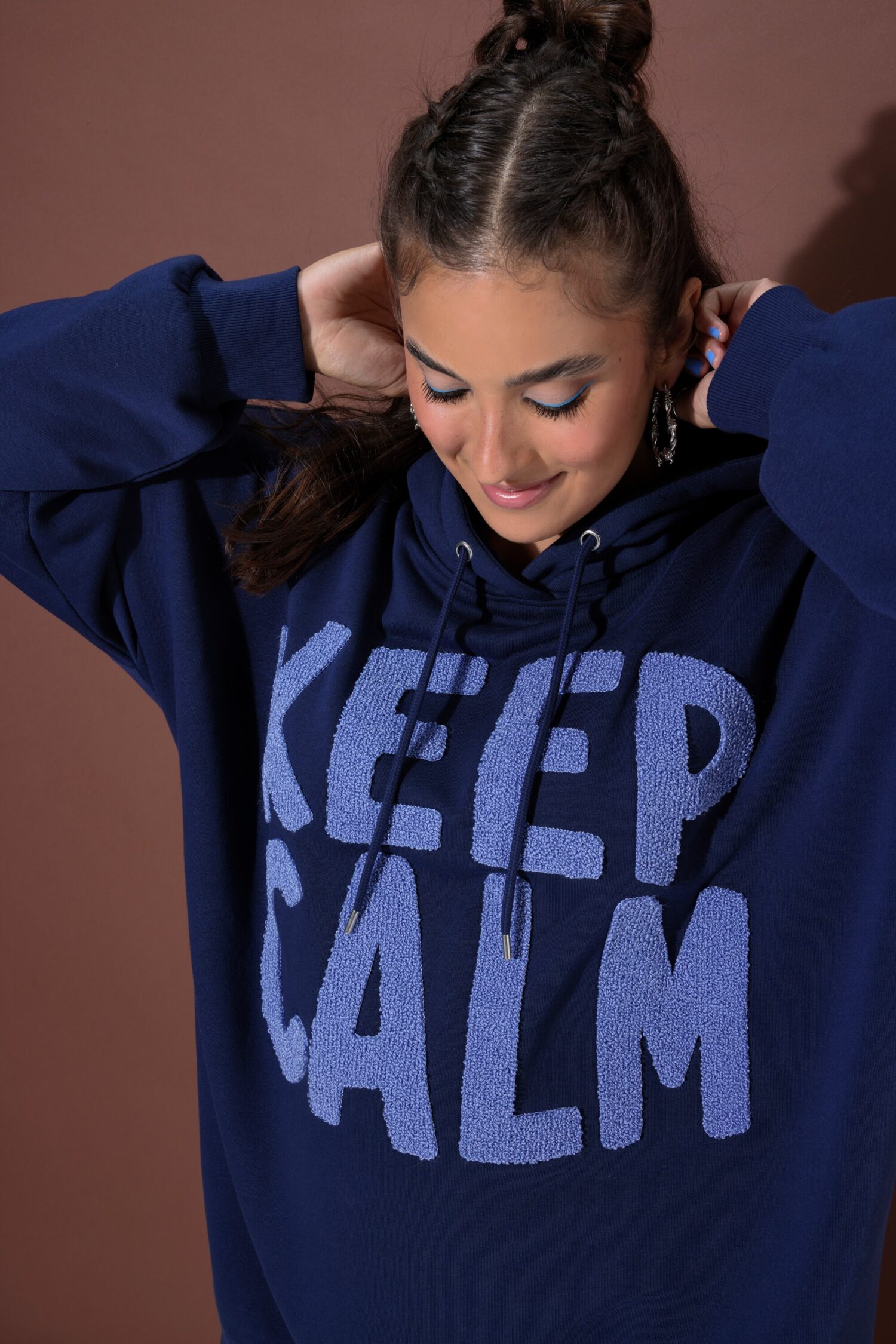 Μπλούζα φούτερ oversized με terry σχέδιο "KEEP CALM"