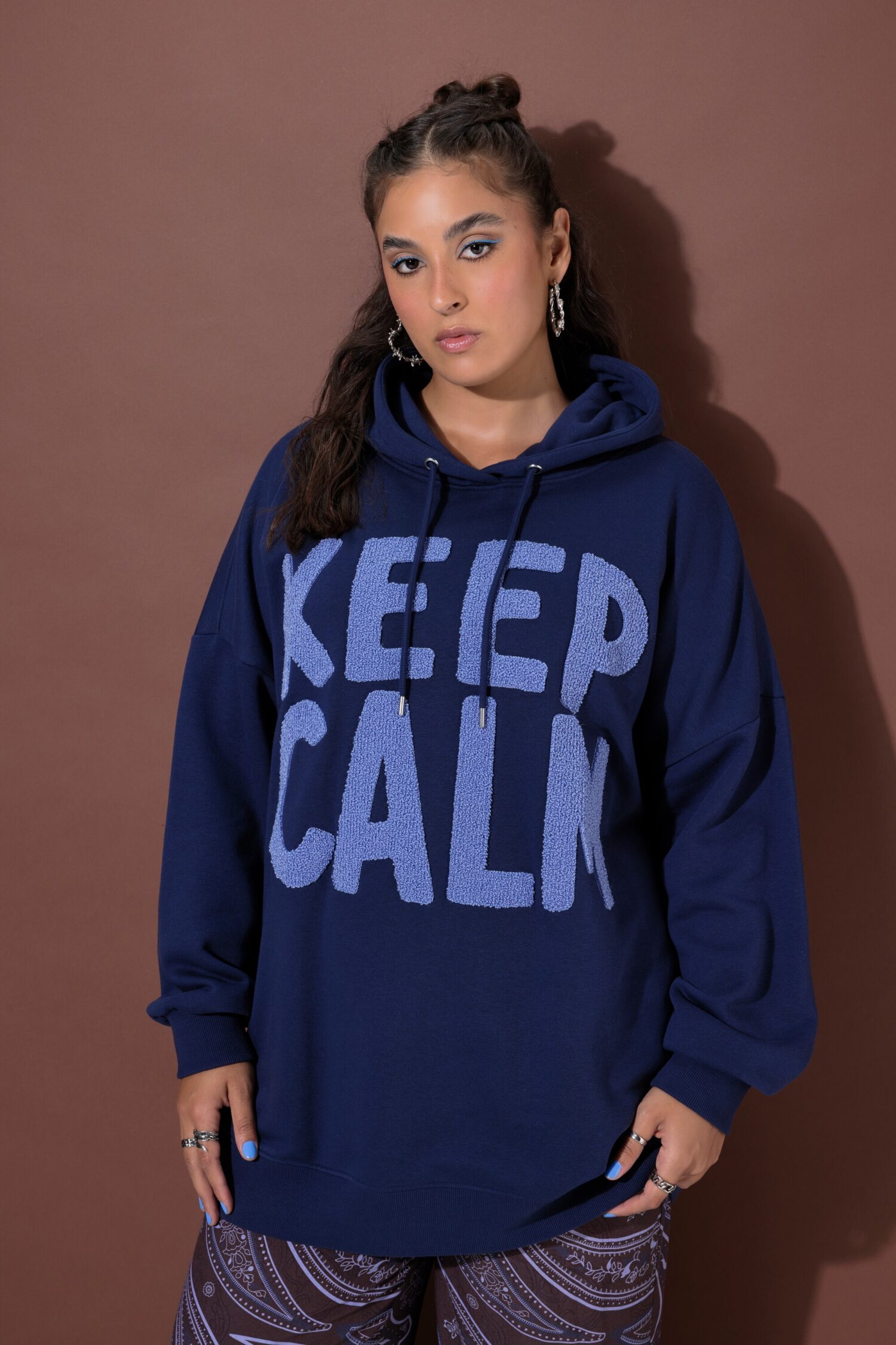 Μπλούζα φούτερ oversized με terry σχέδιο "KEEP CALM"