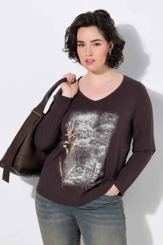 Μπλούζα με κλασική εφαρμογή, σχέδιο και λαιμόκοψη V