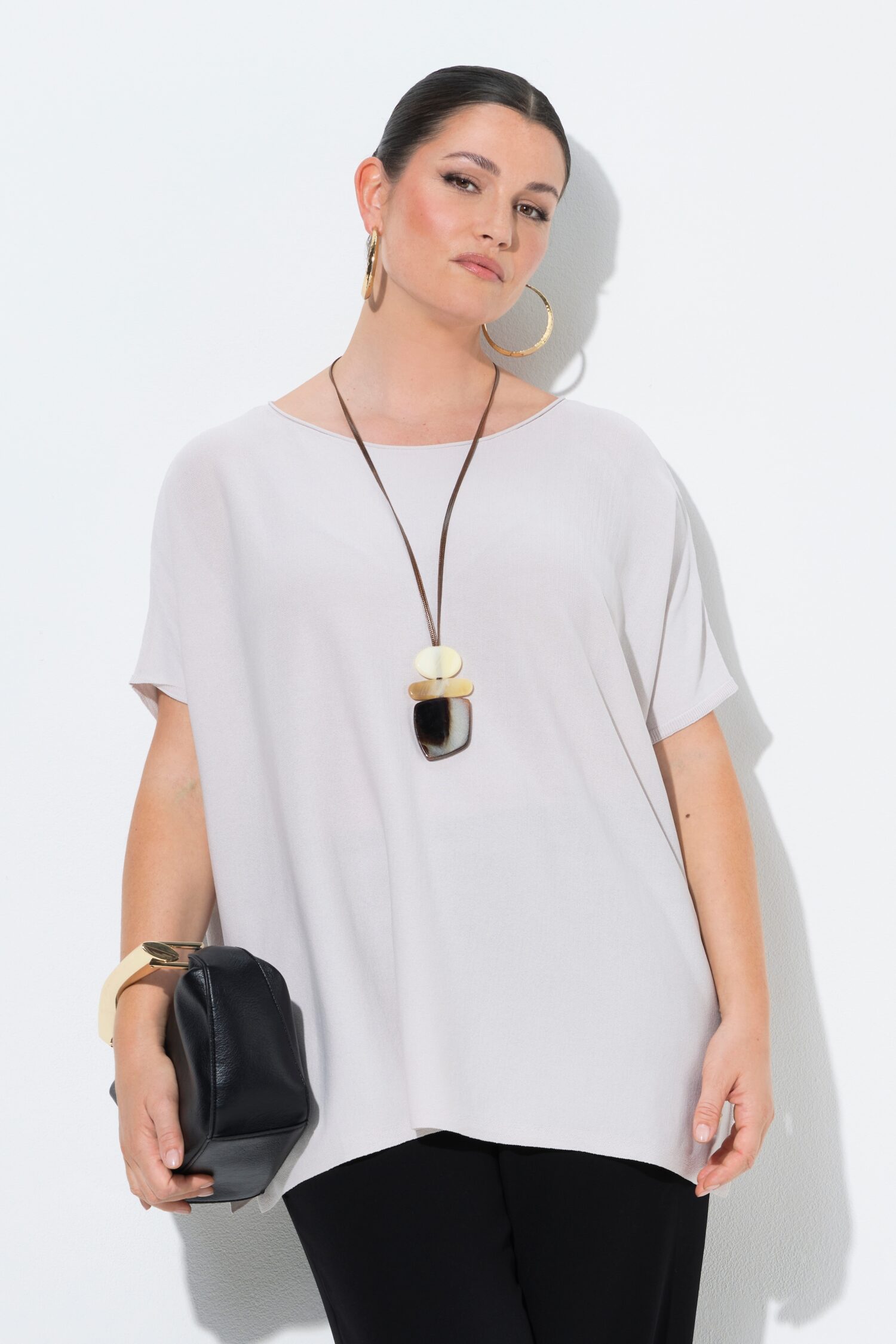 Μπλούζα oversized με φαρδιά, κοντά μανίκια