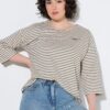 Μπλούζα oversized, ριγέ με κέντημα στο στήθος