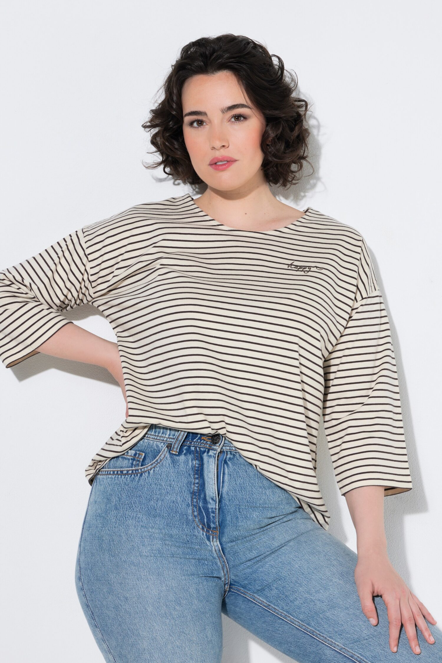 Μπλούζα oversized, ριγέ με κέντημα στο στήθος