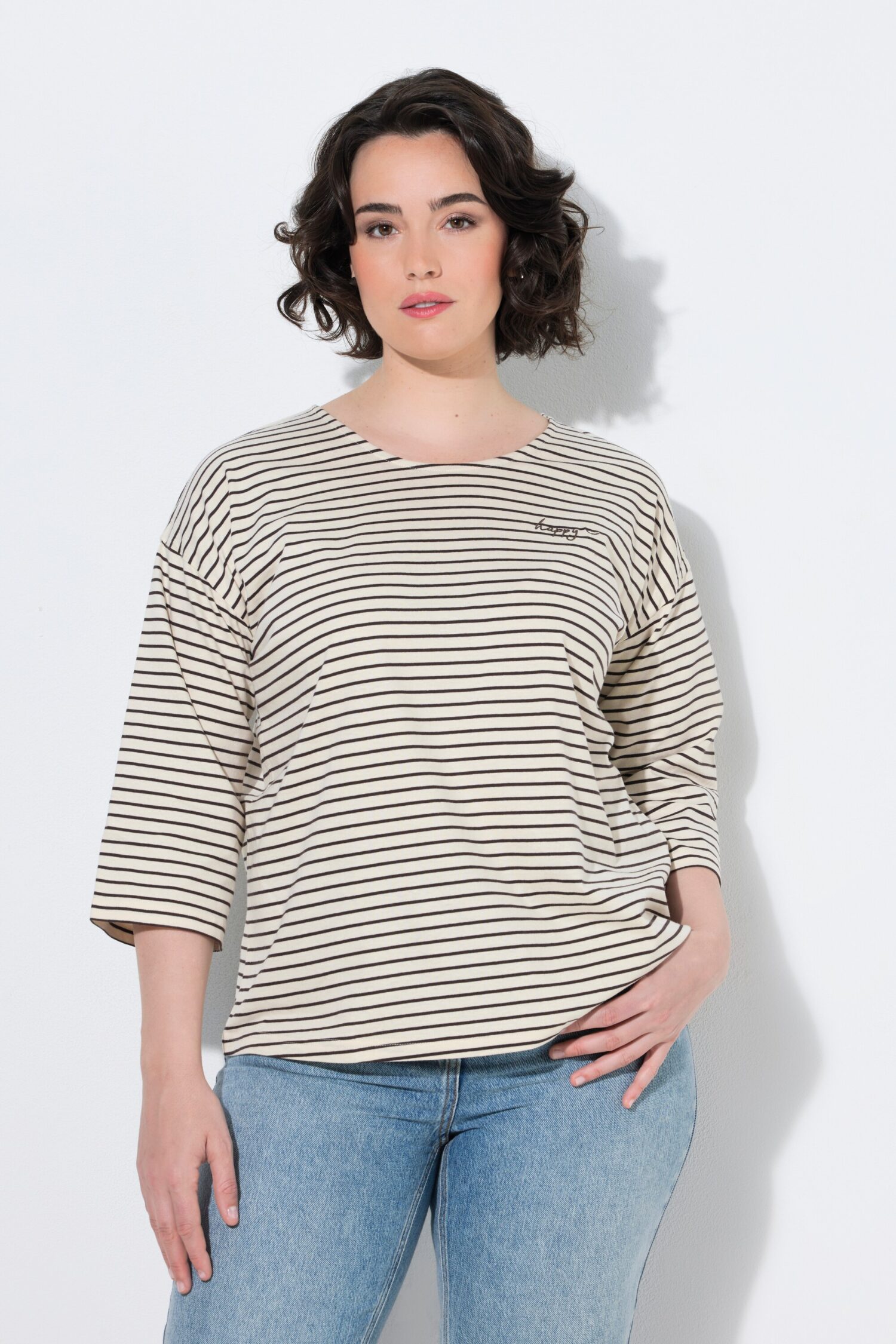 Μπλούζα oversized, ριγέ με κέντημα στο στήθος