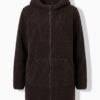 Μπουφάν teddy fleece σε γραμμή Α με κουκούλα και τσέπες