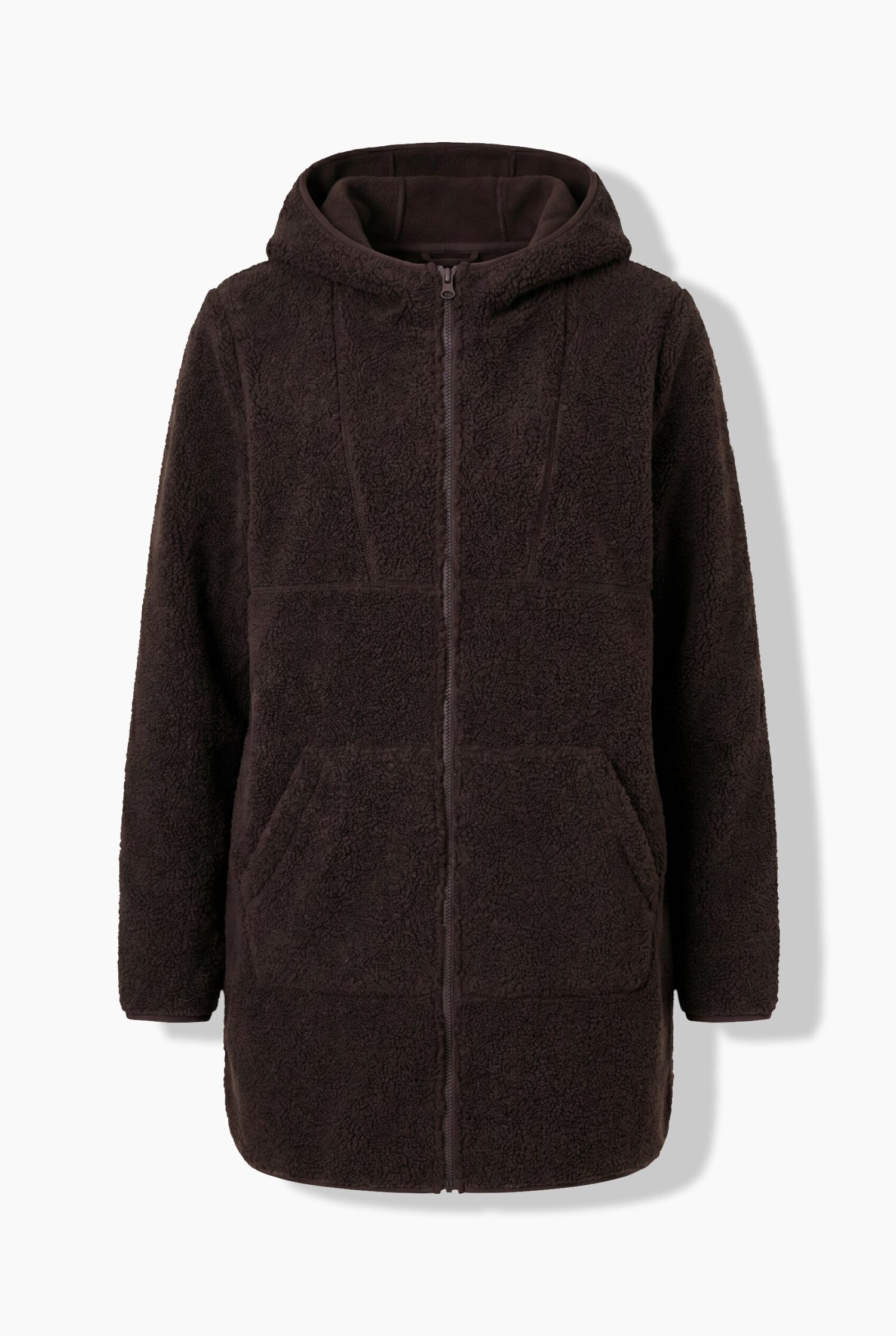 Μπουφάν teddy fleece σε γραμμή Α με κουκούλα και τσέπες