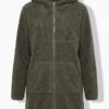 Μπουφάν teddy fleece σε γραμμή Α με κουκούλα και τσέπες