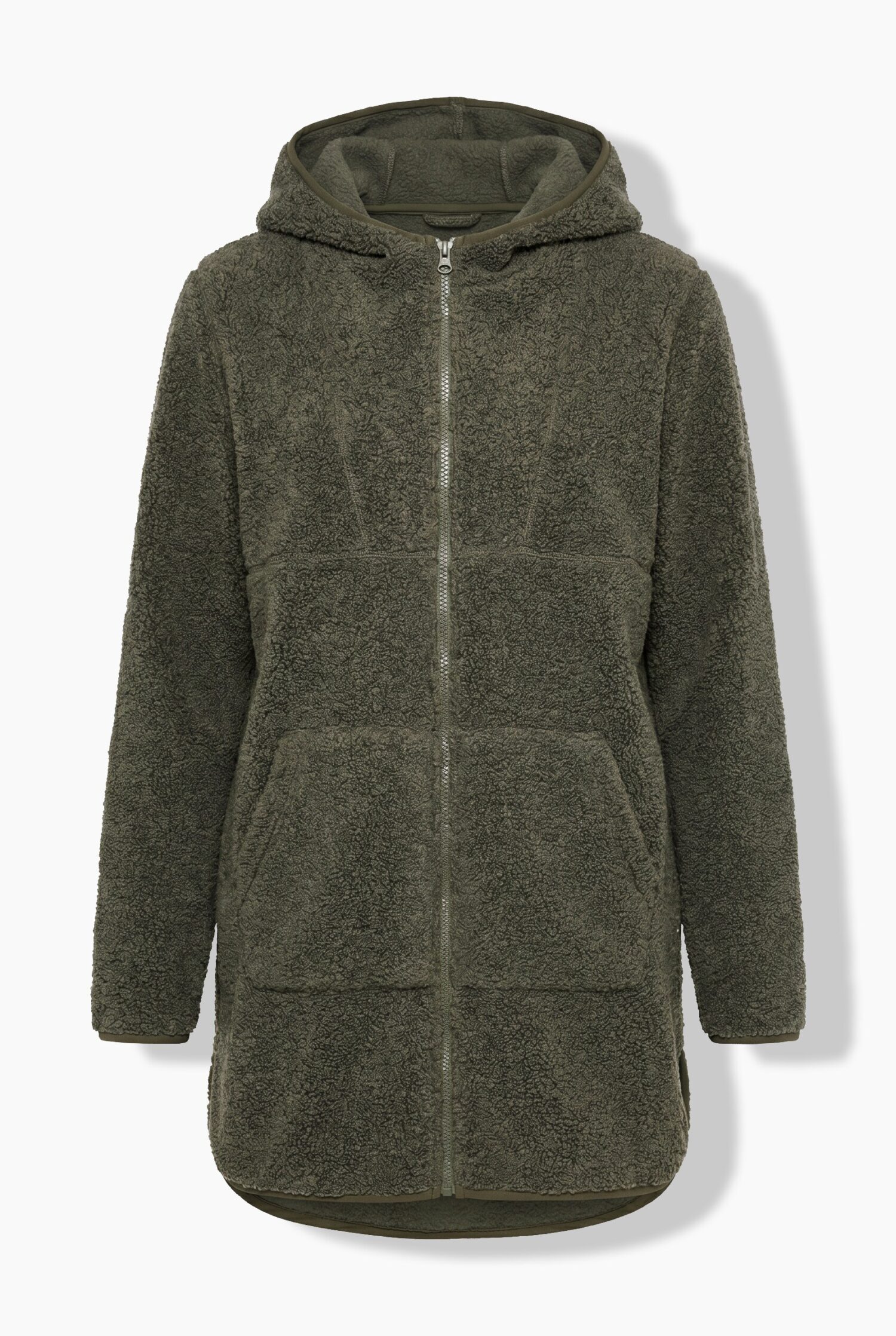 Μπουφάν teddy fleece σε γραμμή Α με κουκούλα και τσέπες