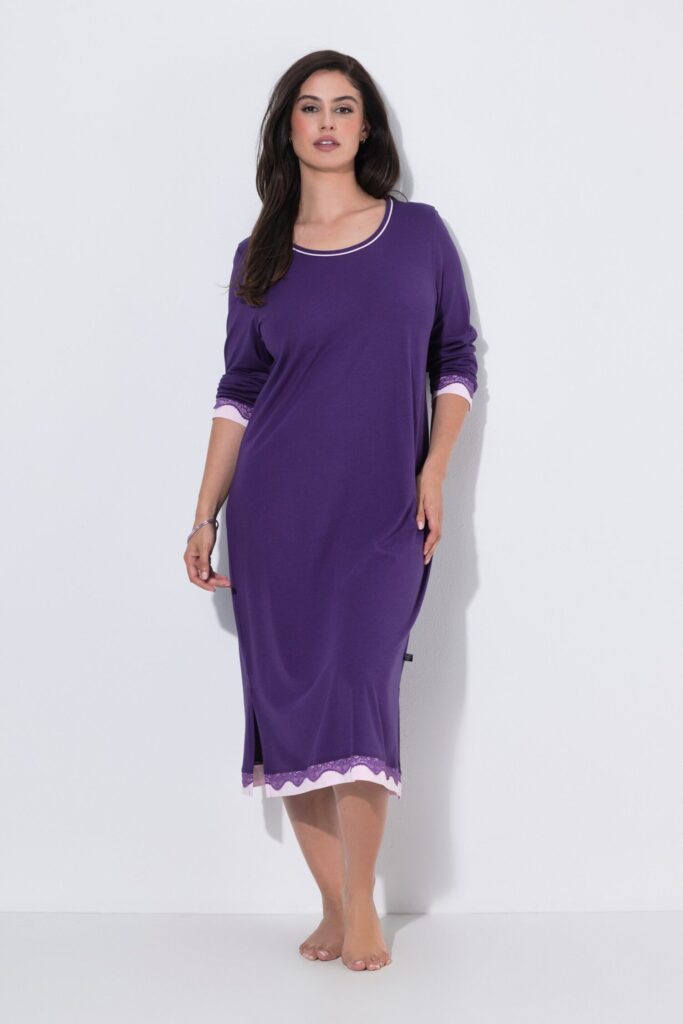 Νυχτικό oversized με δαντέλα στο τελείωμα και μακριά μανίκια