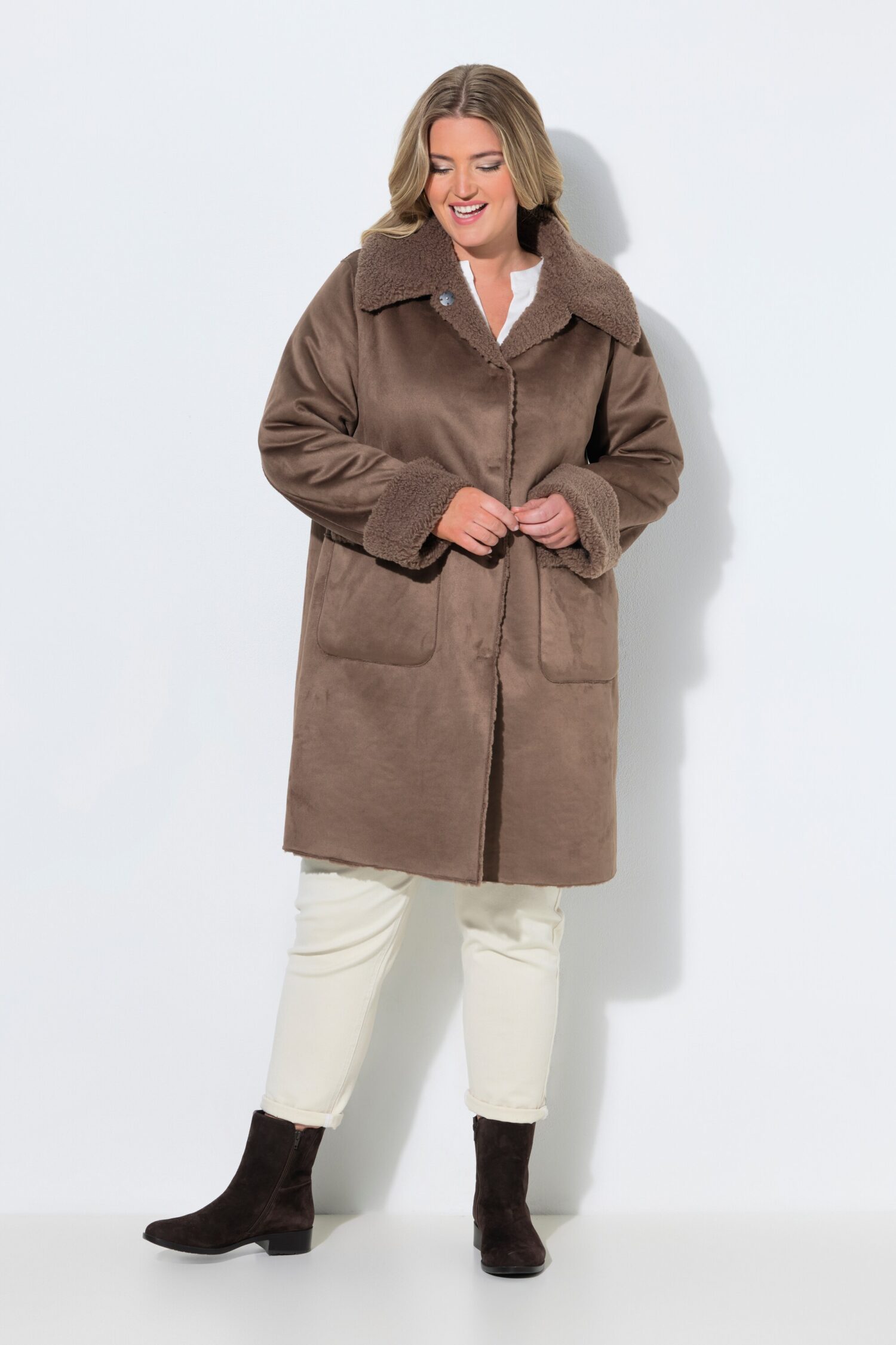 Παλτό διπλής όψης σε γραμμή Α με fleece γιακά