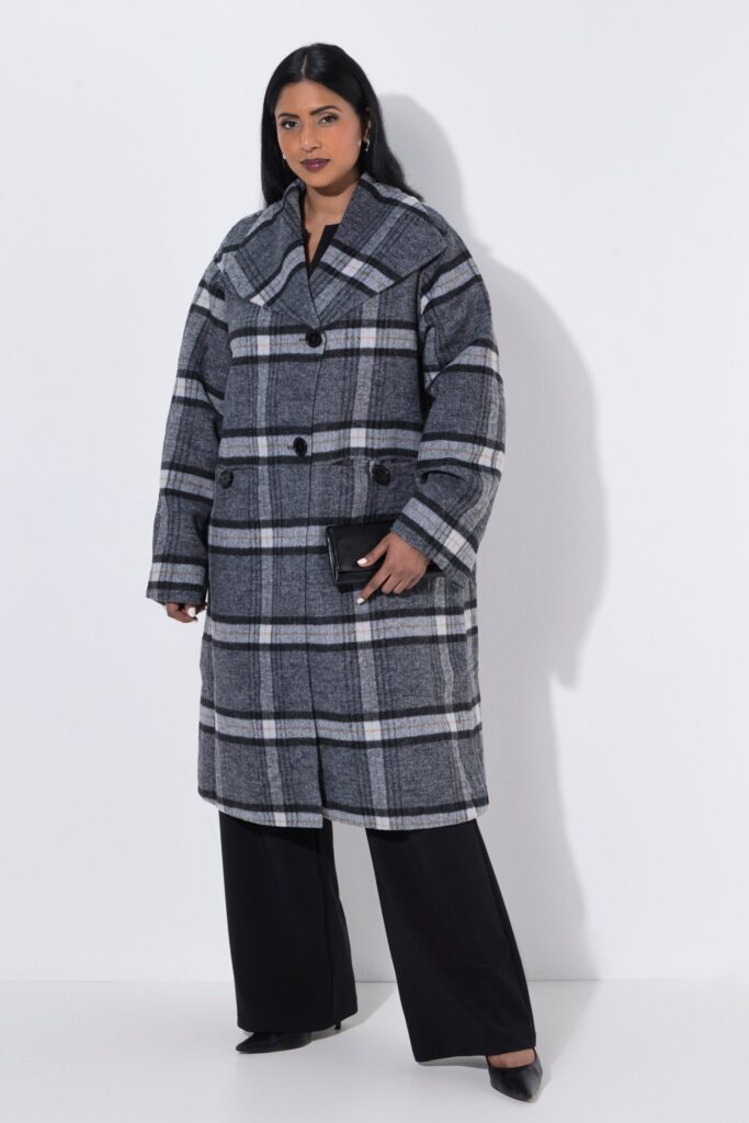 Παλτό καρό oversized με φαρδύ γιακά