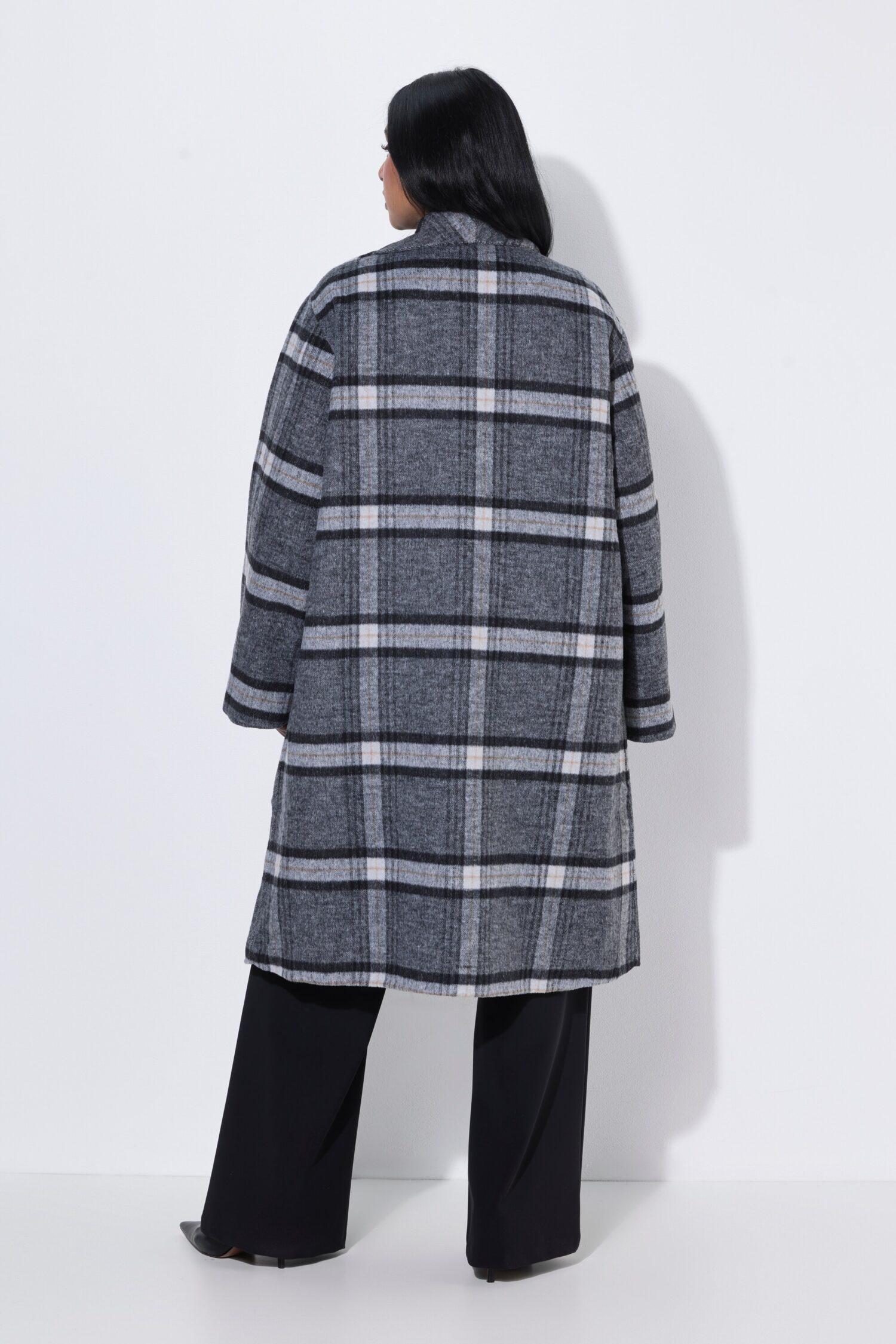 Παλτό καρό oversized με φαρδύ γιακά