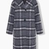 Παλτό καρό oversized με φαρδύ γιακά