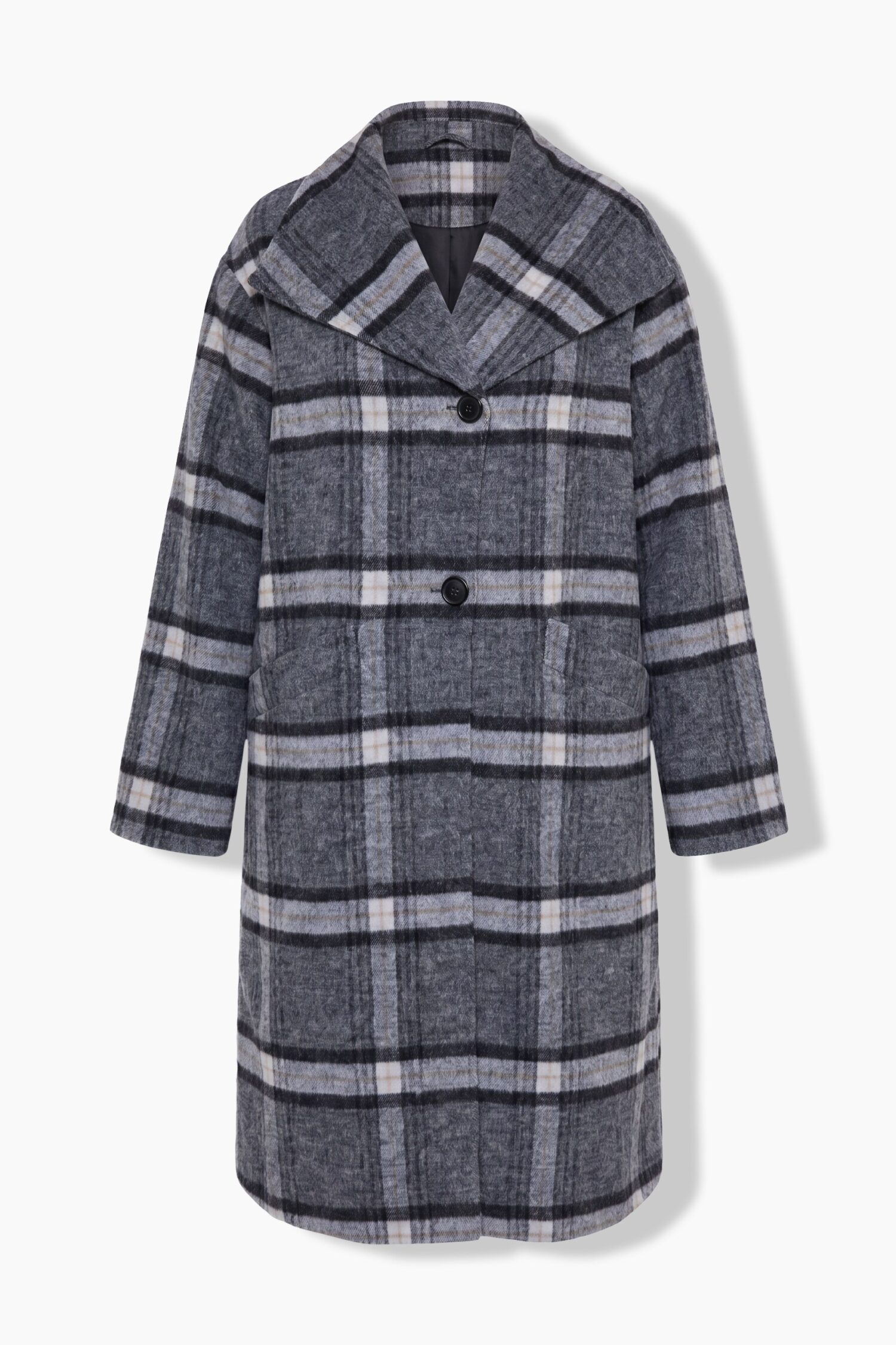 Παλτό καρό oversized με φαρδύ γιακά