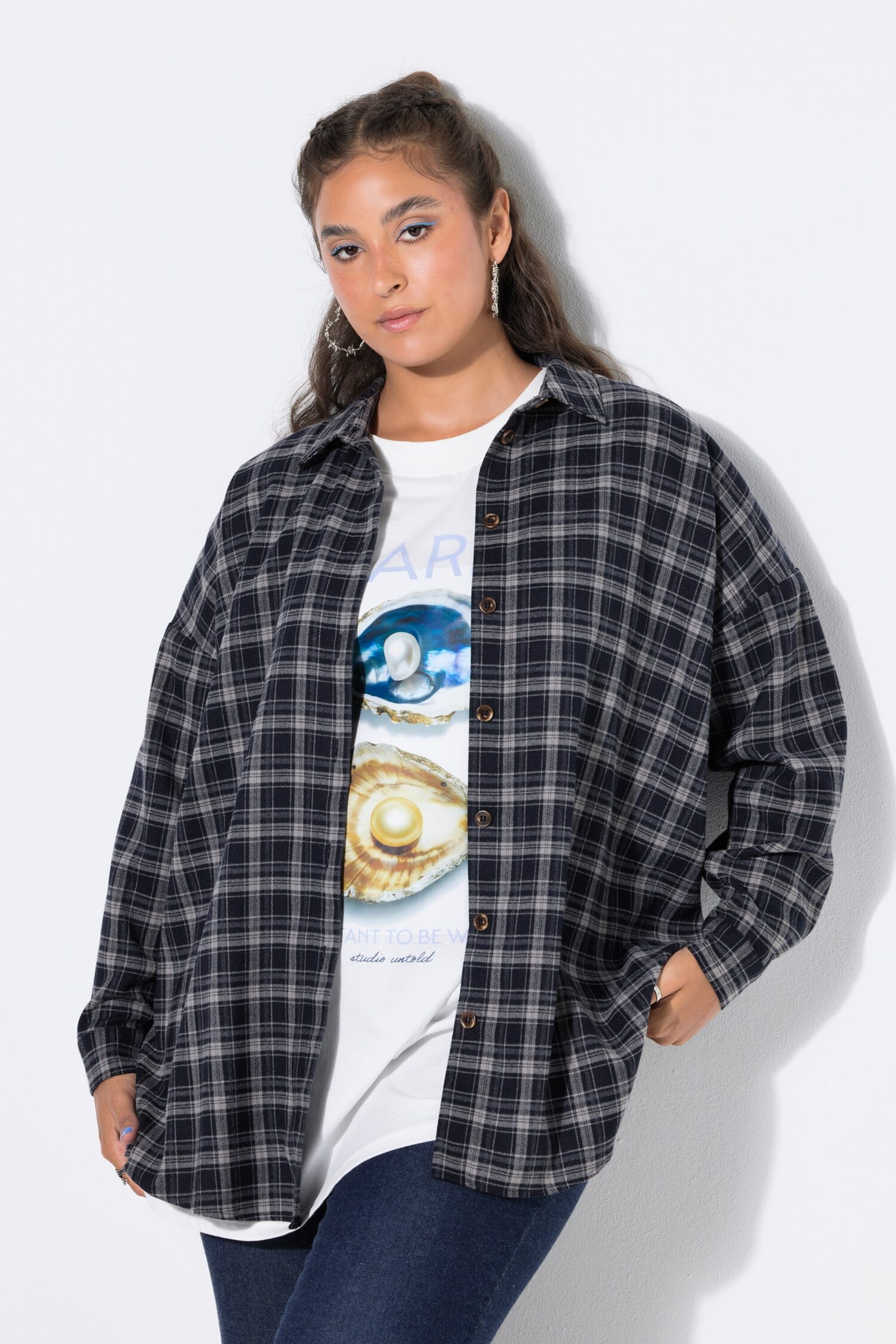 Πουκάμισο καρό oversized με πλαϊνά σκισίματα