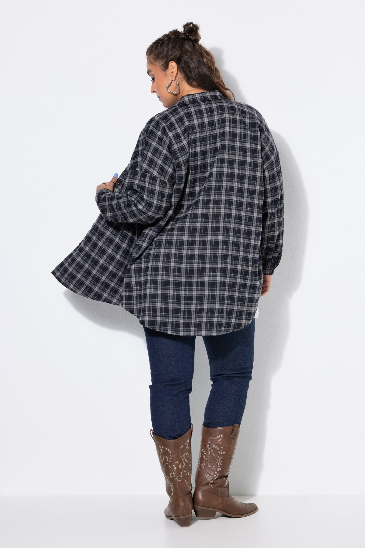 Πουκάμισο καρό oversized με πλαϊνά σκισίματα