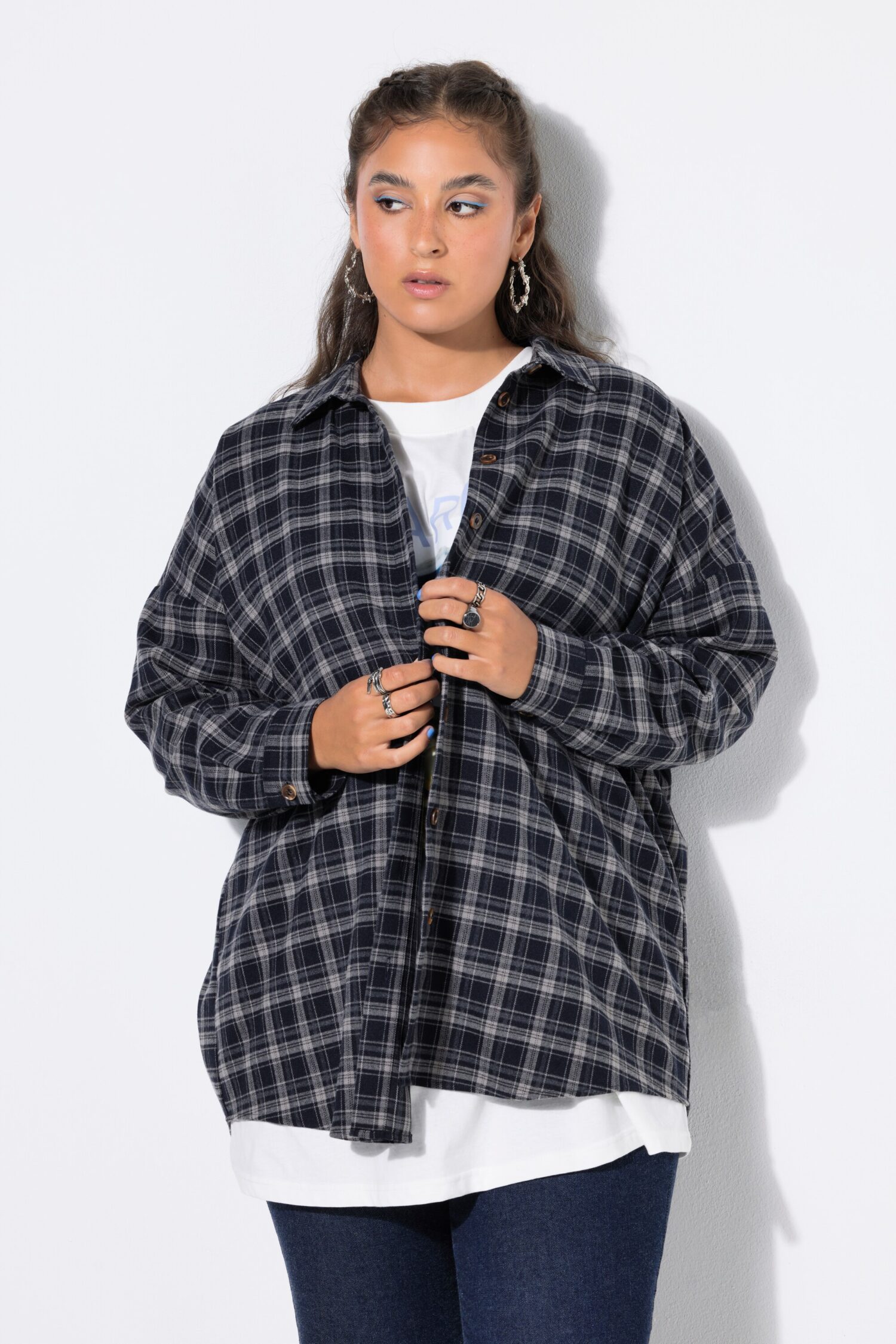 Πουκάμισο καρό oversized με πλαϊνά σκισίματα