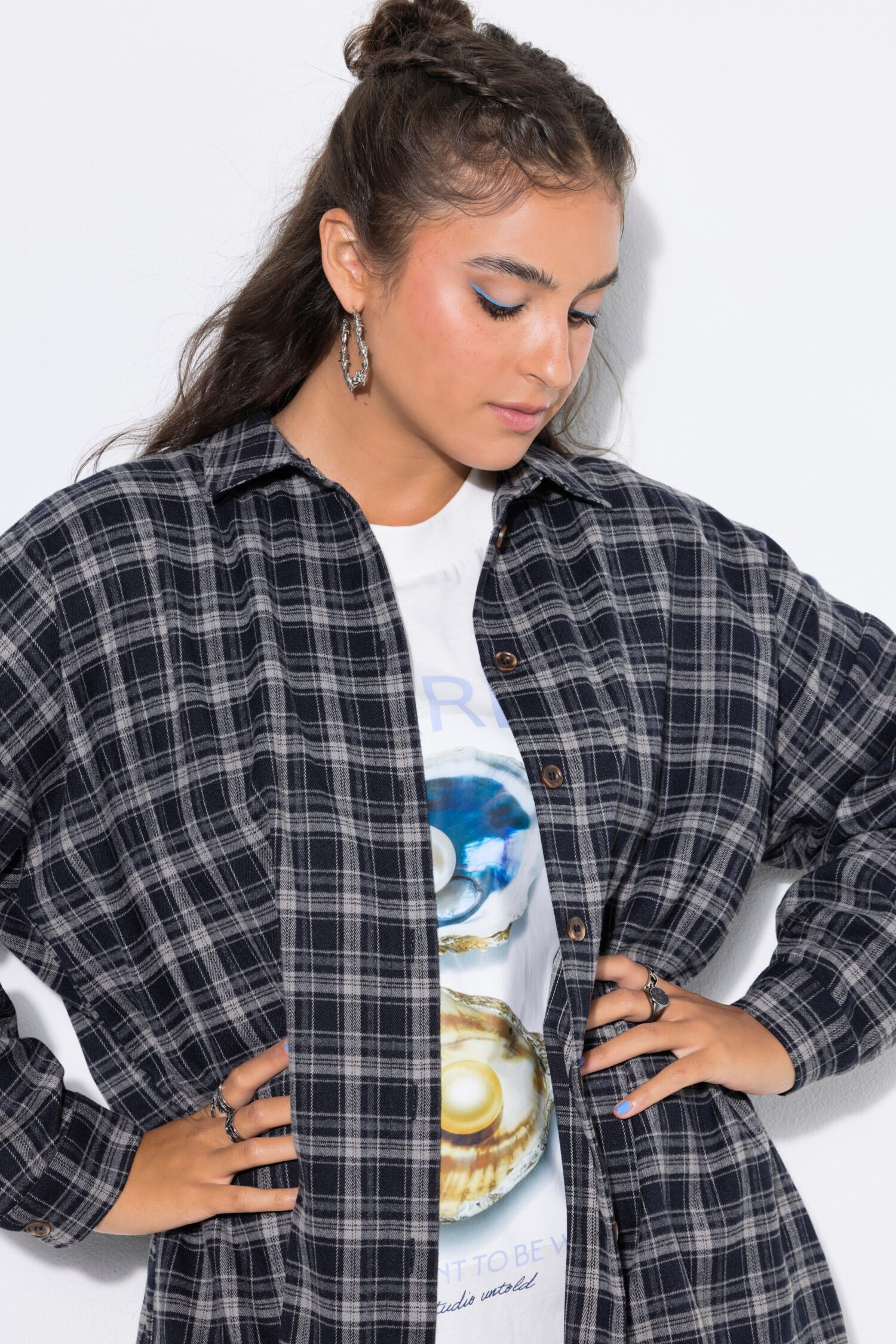 Πουκάμισο καρό oversized με πλαϊνά σκισίματα