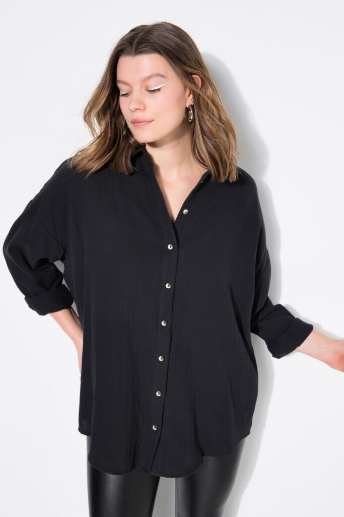 Πουκάμισο oversized με μακριά μανίκια και πλαϊνά σκισίματα