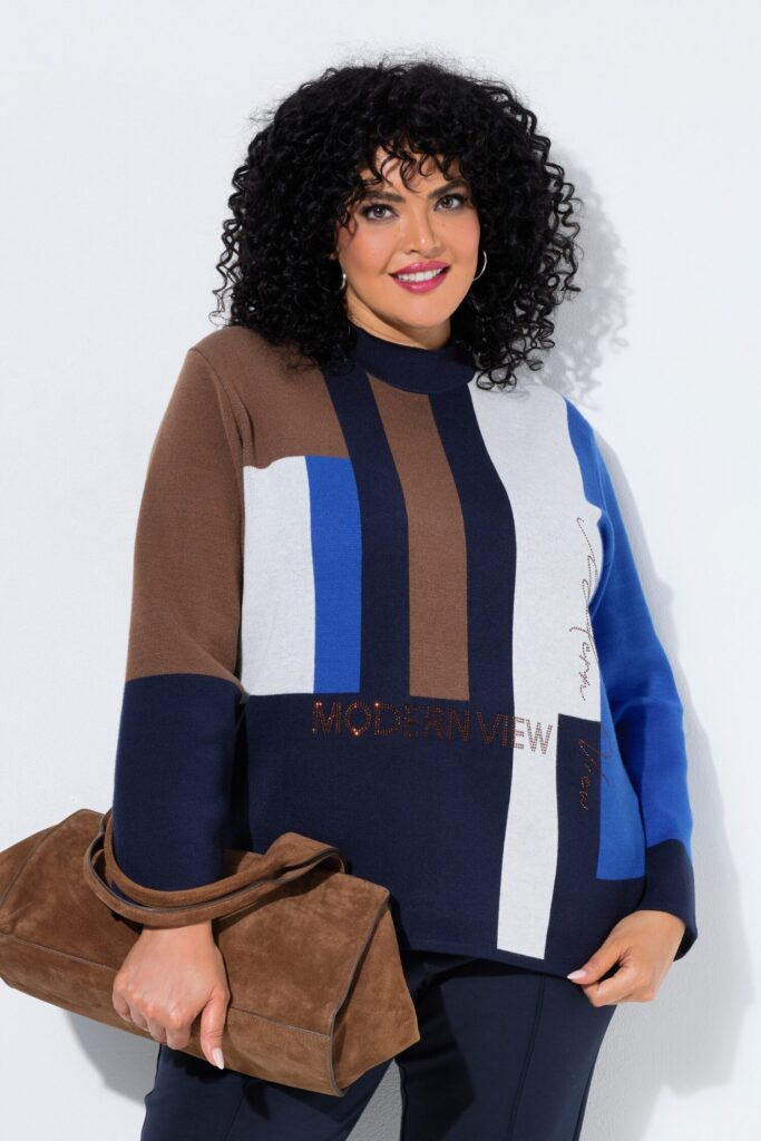 Πουλόβερ oversized, color blocking και γράμματα από στρας