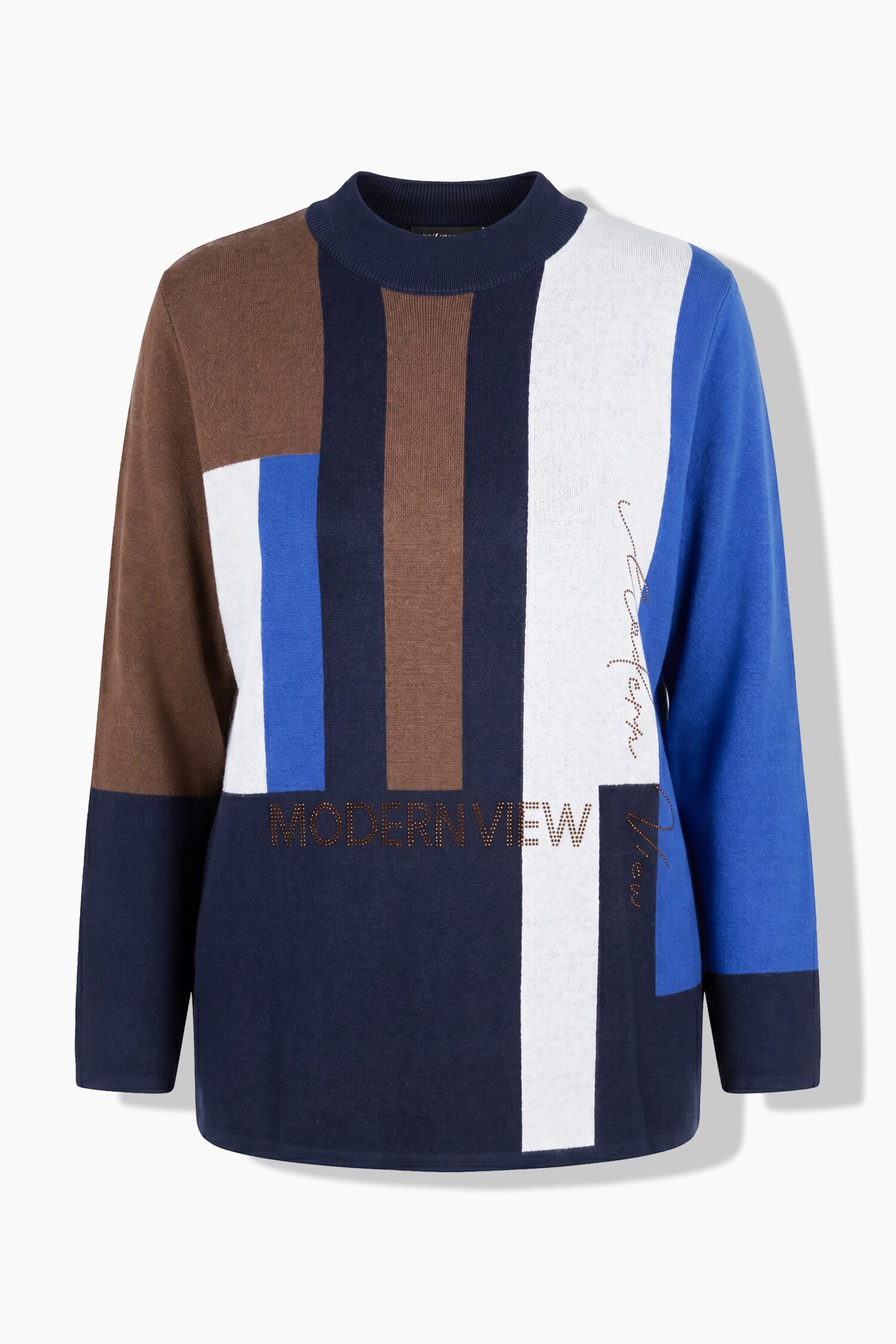 Πουλόβερ oversized, color blocking και γράμματα από στρας