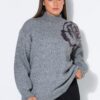 Πουλόβερ oversized με φλοράλ κέντημα από παγιέτες στον ώμο