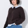 Πουλόβερ πλεκτό oversized με ένθετο γιακά και τελείωμα πουκαμίσου