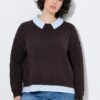 Πουλόβερ πλεκτό oversized με ένθετο γιακά και τελείωμα πουκαμίσου