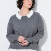 Πουλόβερ πλεκτό oversized με ένθετο γιακά και τελείωμα πουκαμίσου