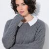 Πουλόβερ πλεκτό oversized με ένθετο γιακά και τελείωμα πουκαμίσου