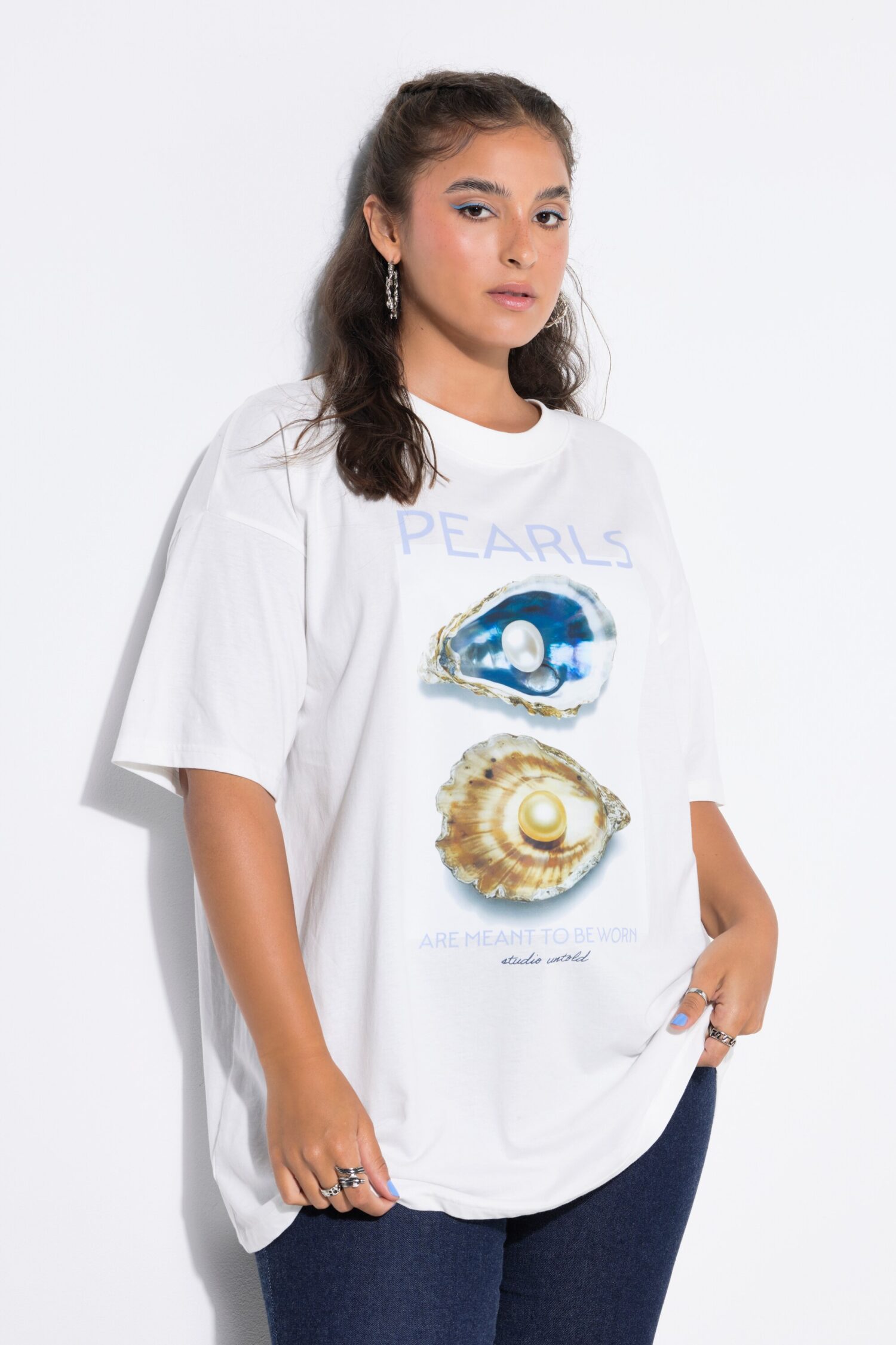 T-shirt oversized με τύπωμα "PEARLS"