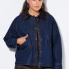 Τζιν μπουφάν oversized με κοτλέ γιακά