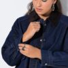 Τζιν μπουφάν oversized με κοτλέ γιακά