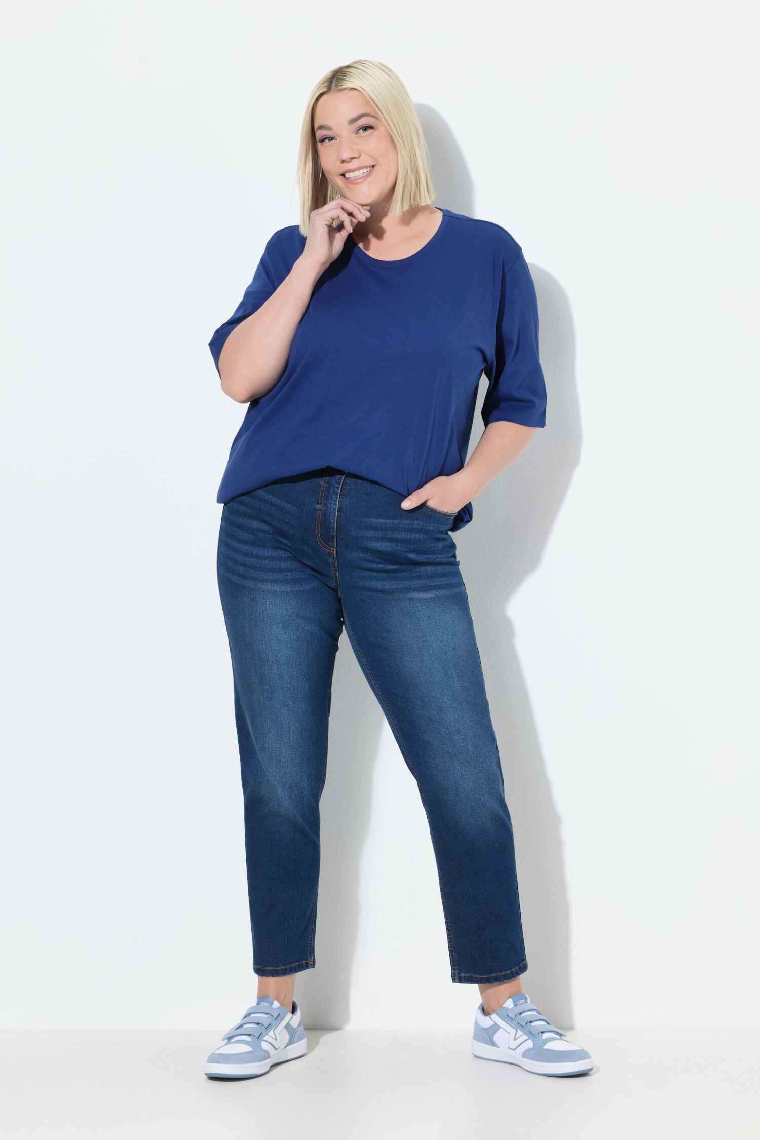 Τζιν παντελόνι mom fit, ελαστικό με 5 τσέπες
