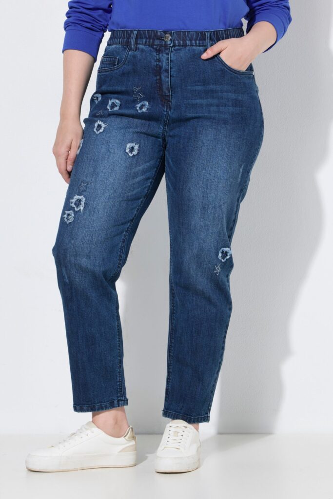 Τζιν παντελόνι mom fit, ελαστικό με destroyed εφέ
