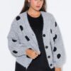Ζακέτα oversized από ζακάρ πλεκτό με πουά σχέδιο