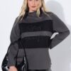 Μπλούζα oversized με όρθιο γιακά και στρας