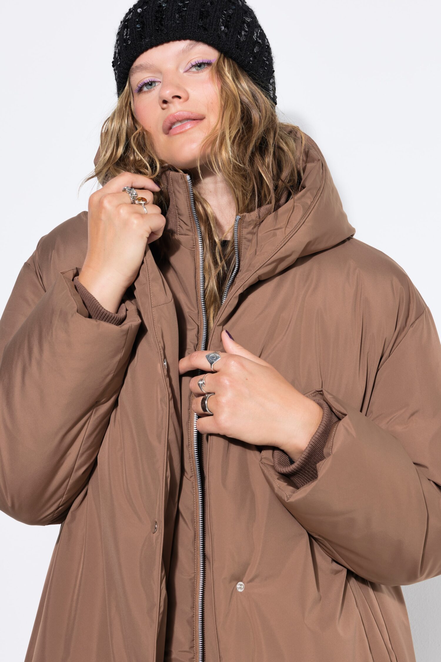 Μπουφάν μακρύ, oversized με φερμουάρ διπλής κατεύθυνσης