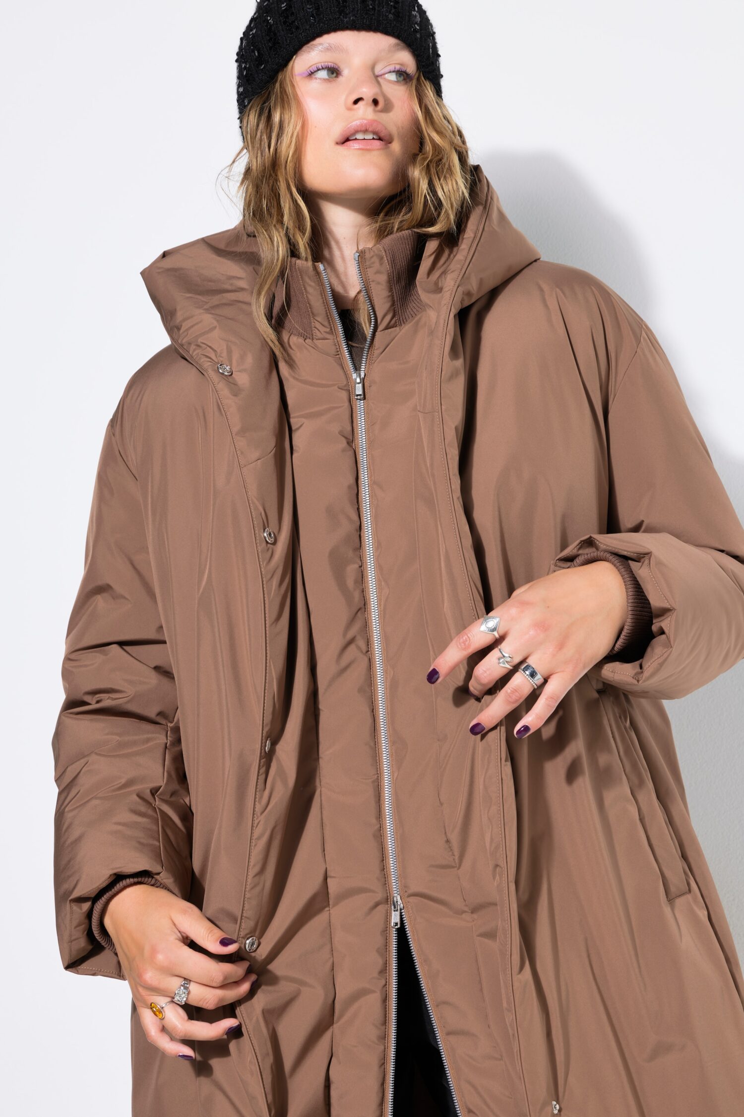 Μπουφάν μακρύ, oversized με φερμουάρ διπλής κατεύθυνσης