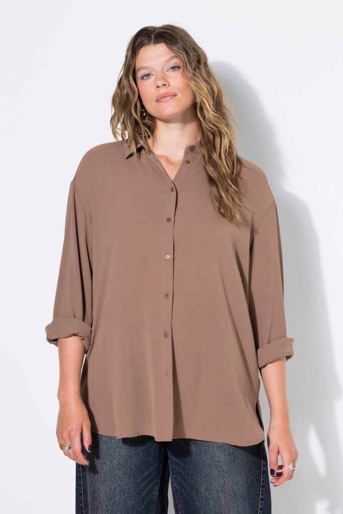 Πουκάμισο oversized, από κρεπ ύφασμα με μακριά μανίκια