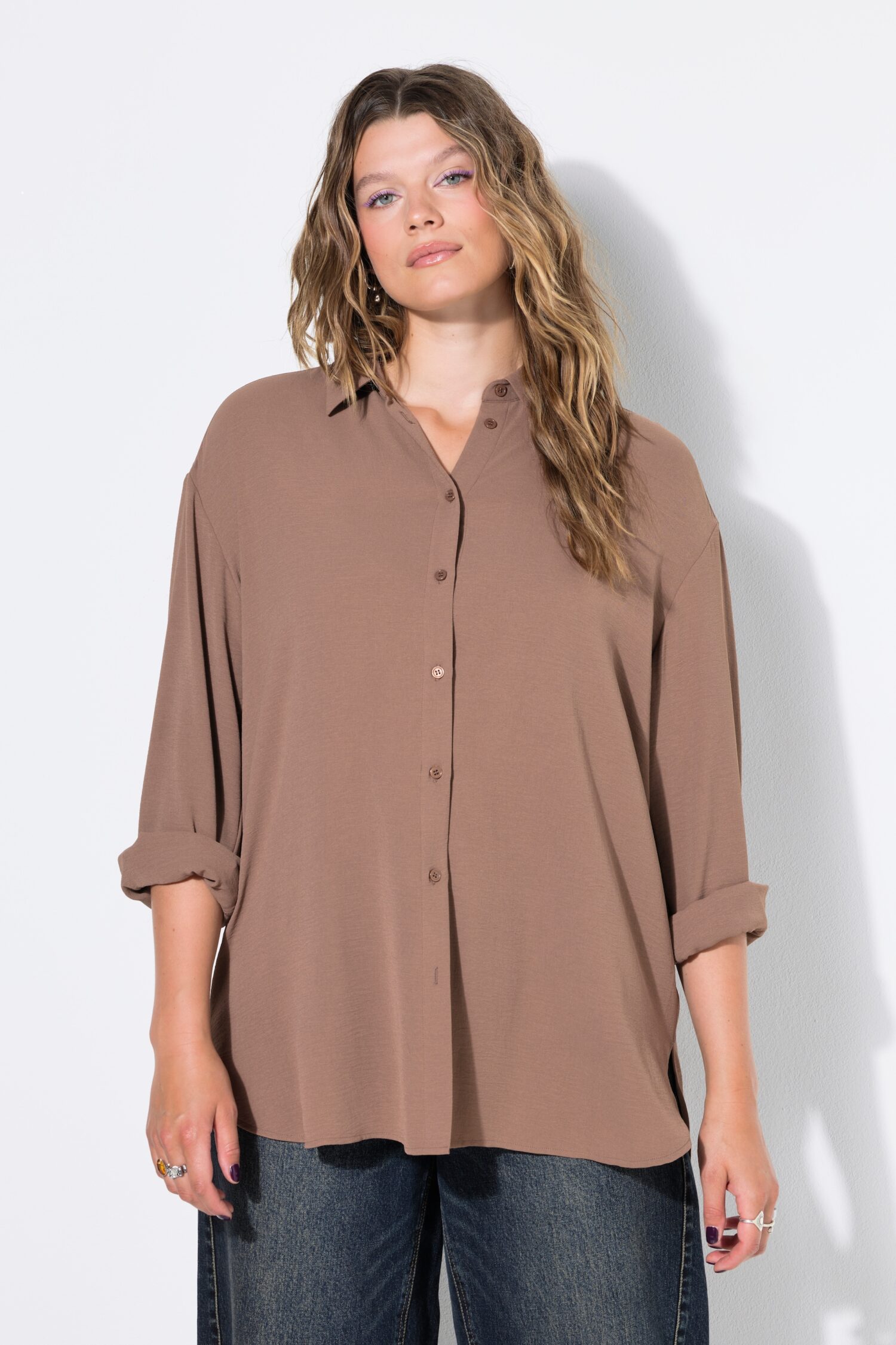 Πουκάμισο oversized, από κρεπ ύφασμα με μακριά μανίκια