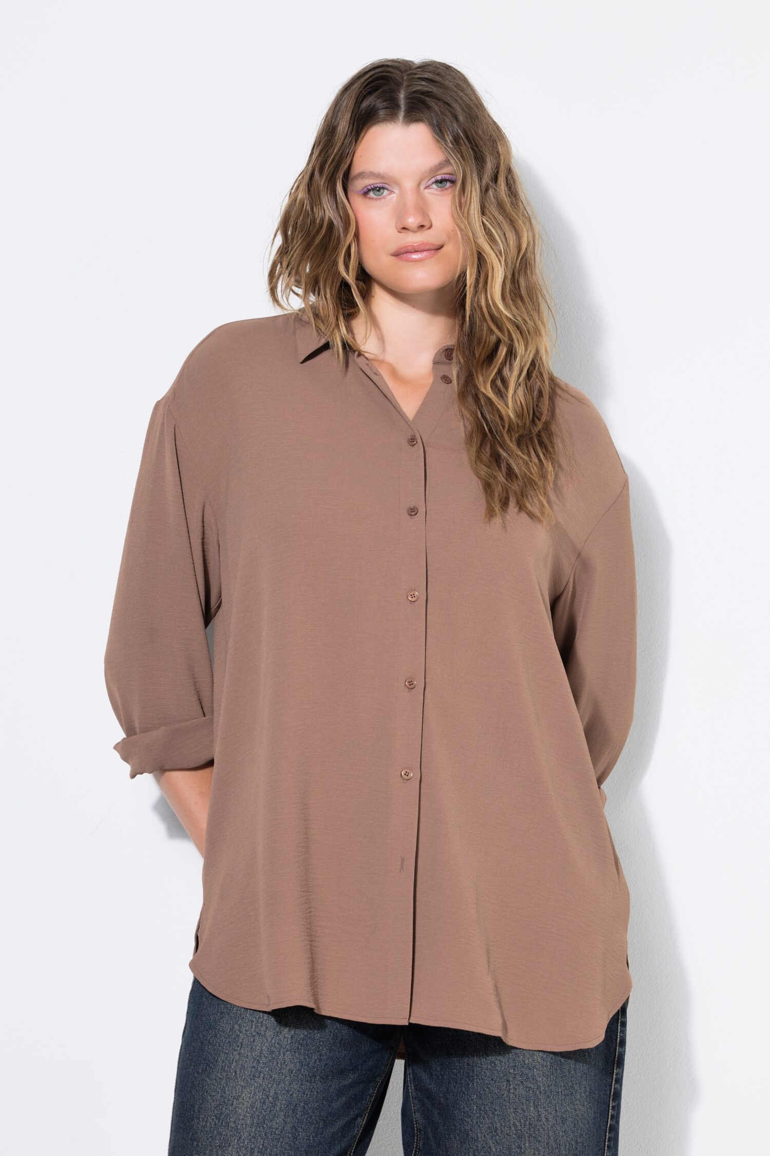 Πουκάμισο oversized, από κρεπ ύφασμα με μακριά μανίκια
