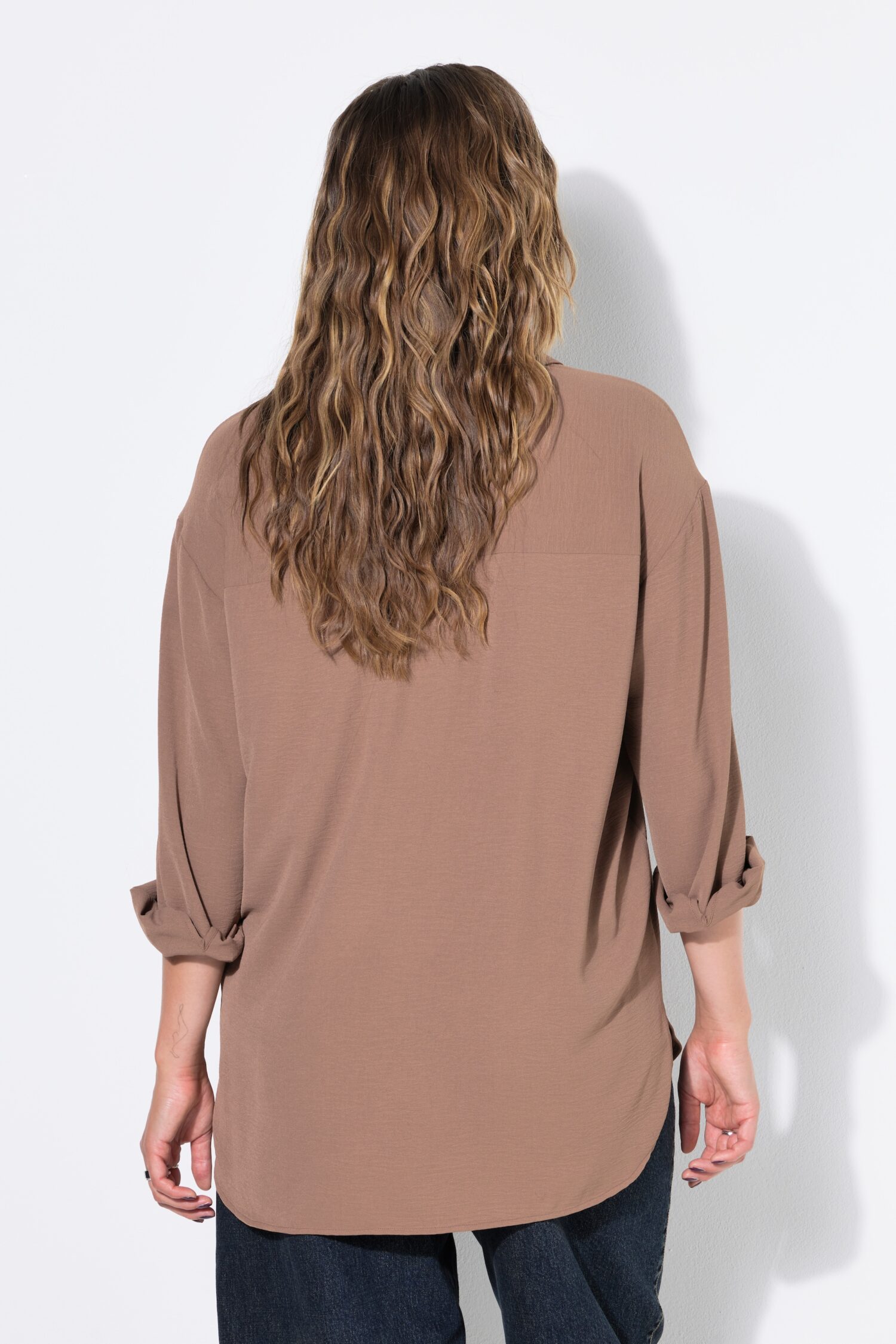 Πουκάμισο oversized, από κρεπ ύφασμα με μακριά μανίκια