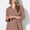 Πουκάμισο oversized, από κρεπ ύφασμα με μακριά μανίκια