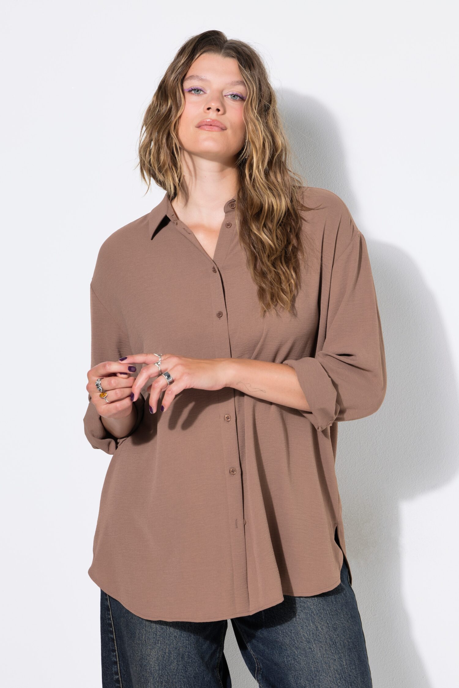 Πουκάμισο oversized, από κρεπ ύφασμα με μακριά μανίκια