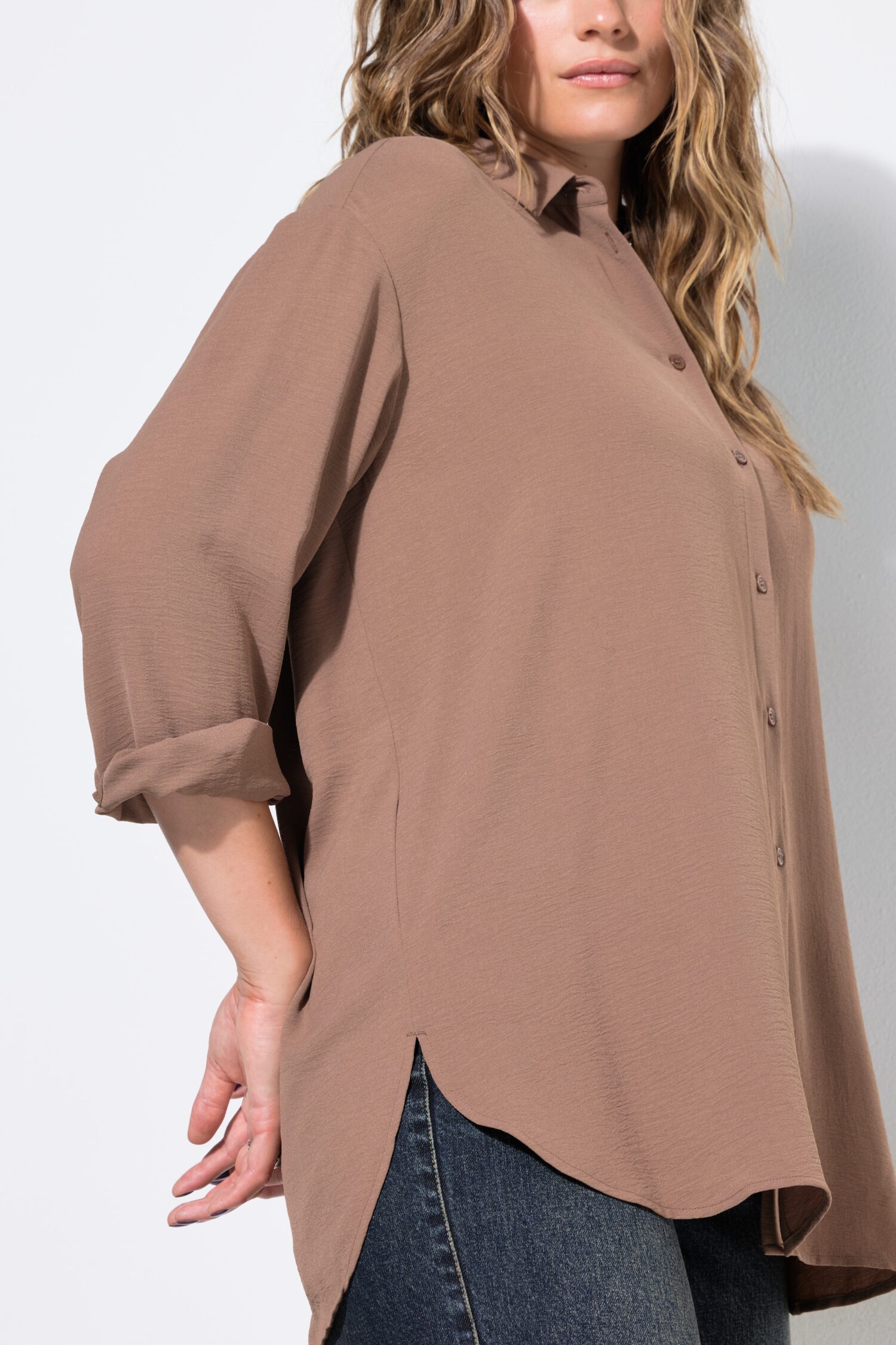 Πουκάμισο oversized, από κρεπ ύφασμα με μακριά μανίκια
