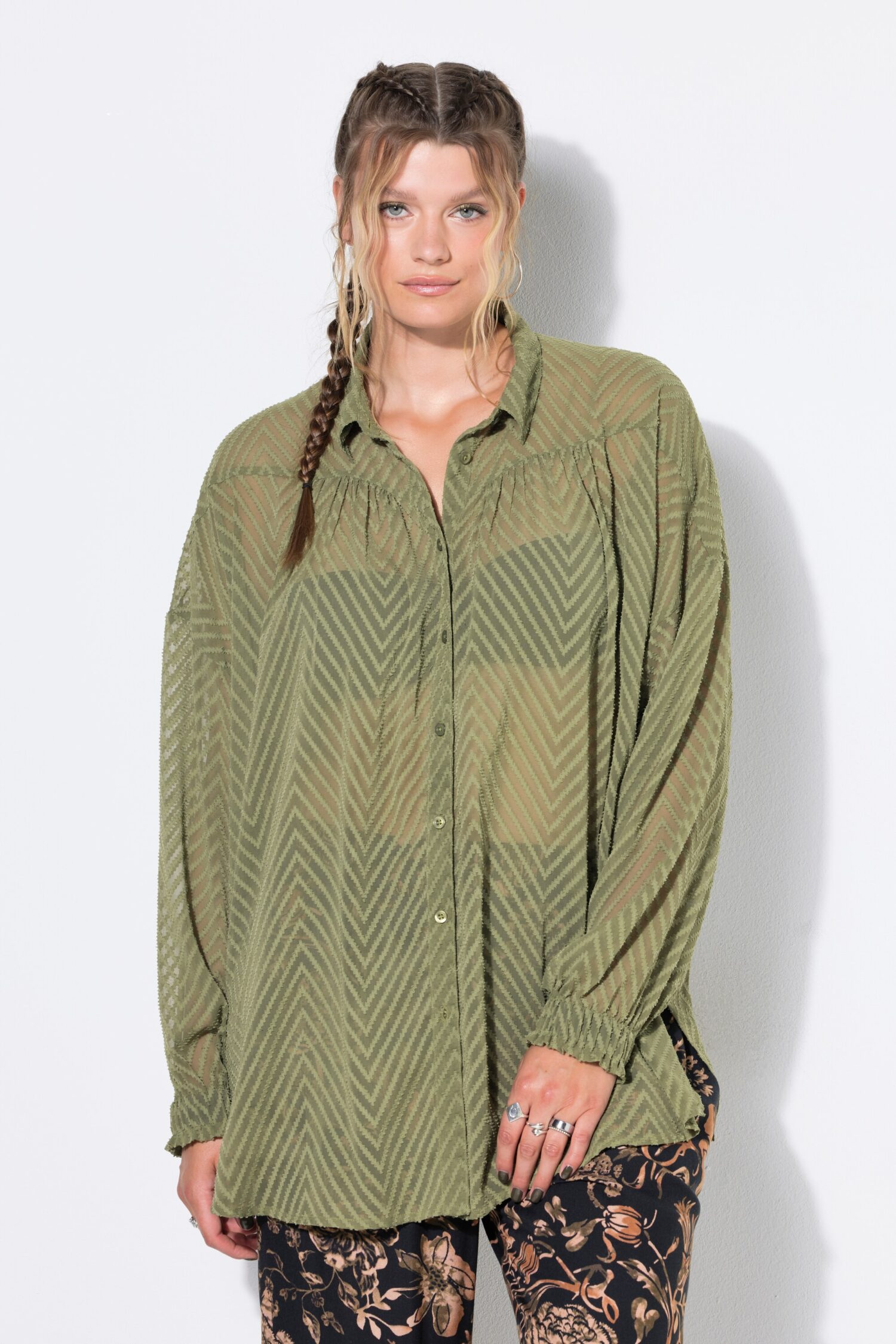 Πουκάμισο oversized, διαφανές με zig zag print