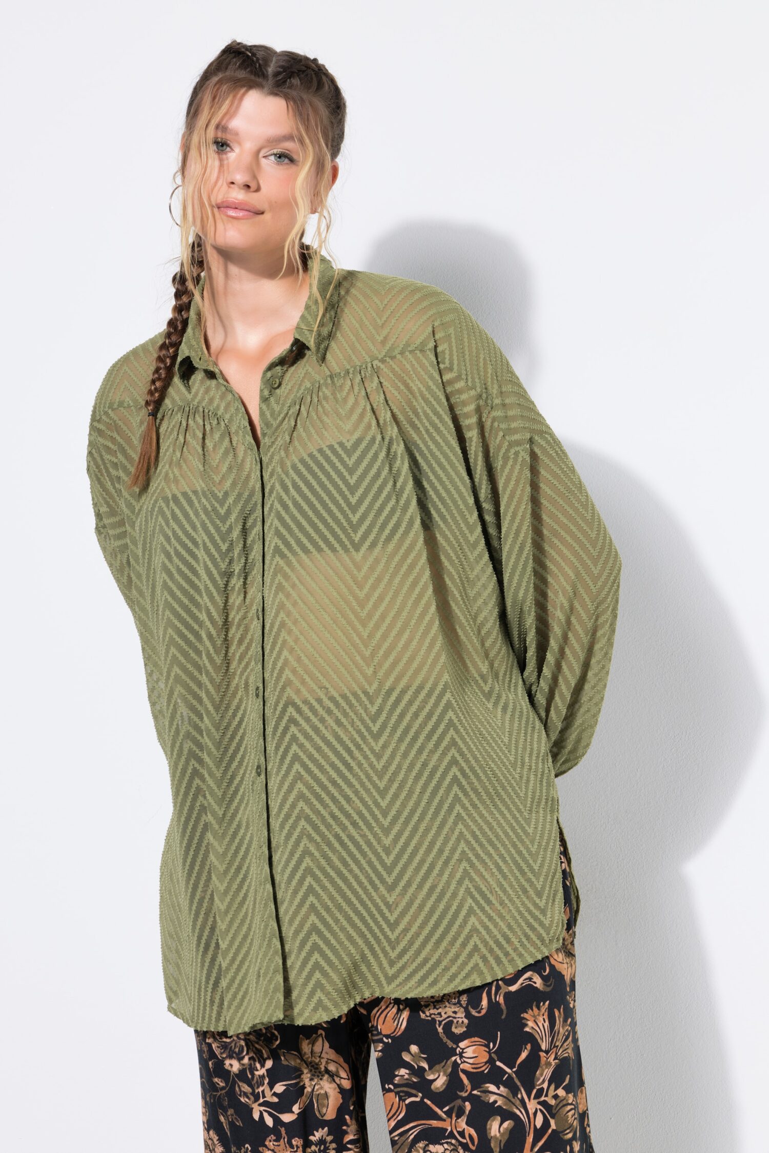 Πουκάμισο oversized, διαφανές με zig zag print
