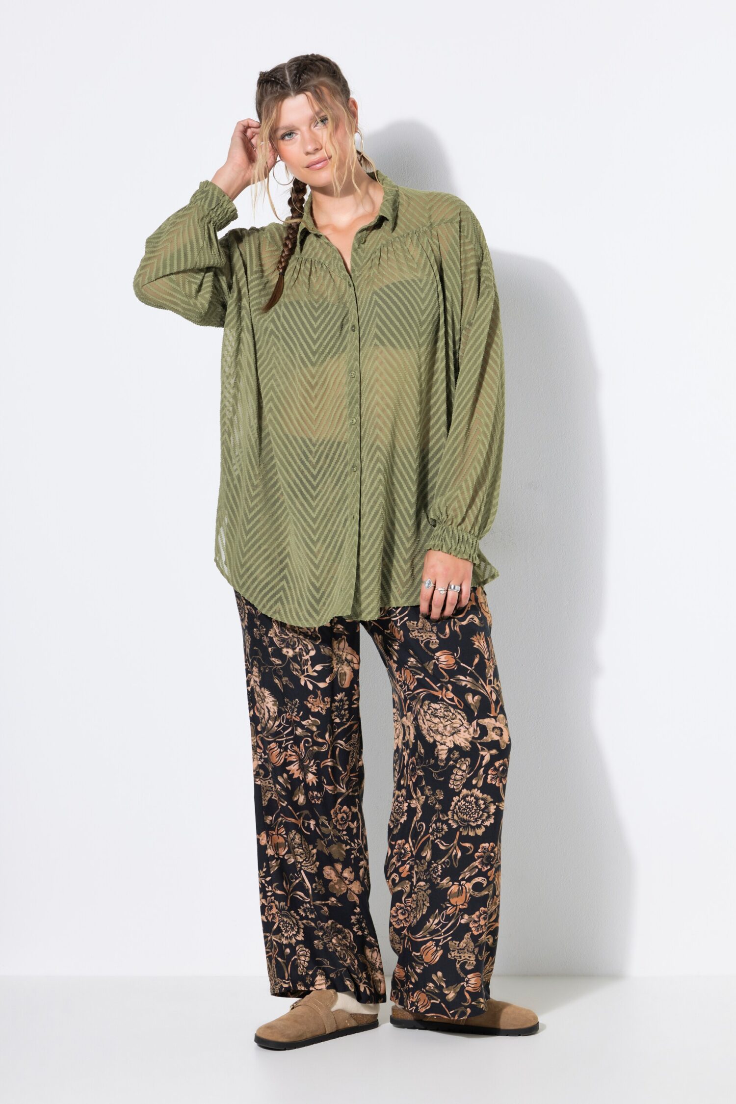 Πουκάμισο oversized, διαφανές με zig zag print