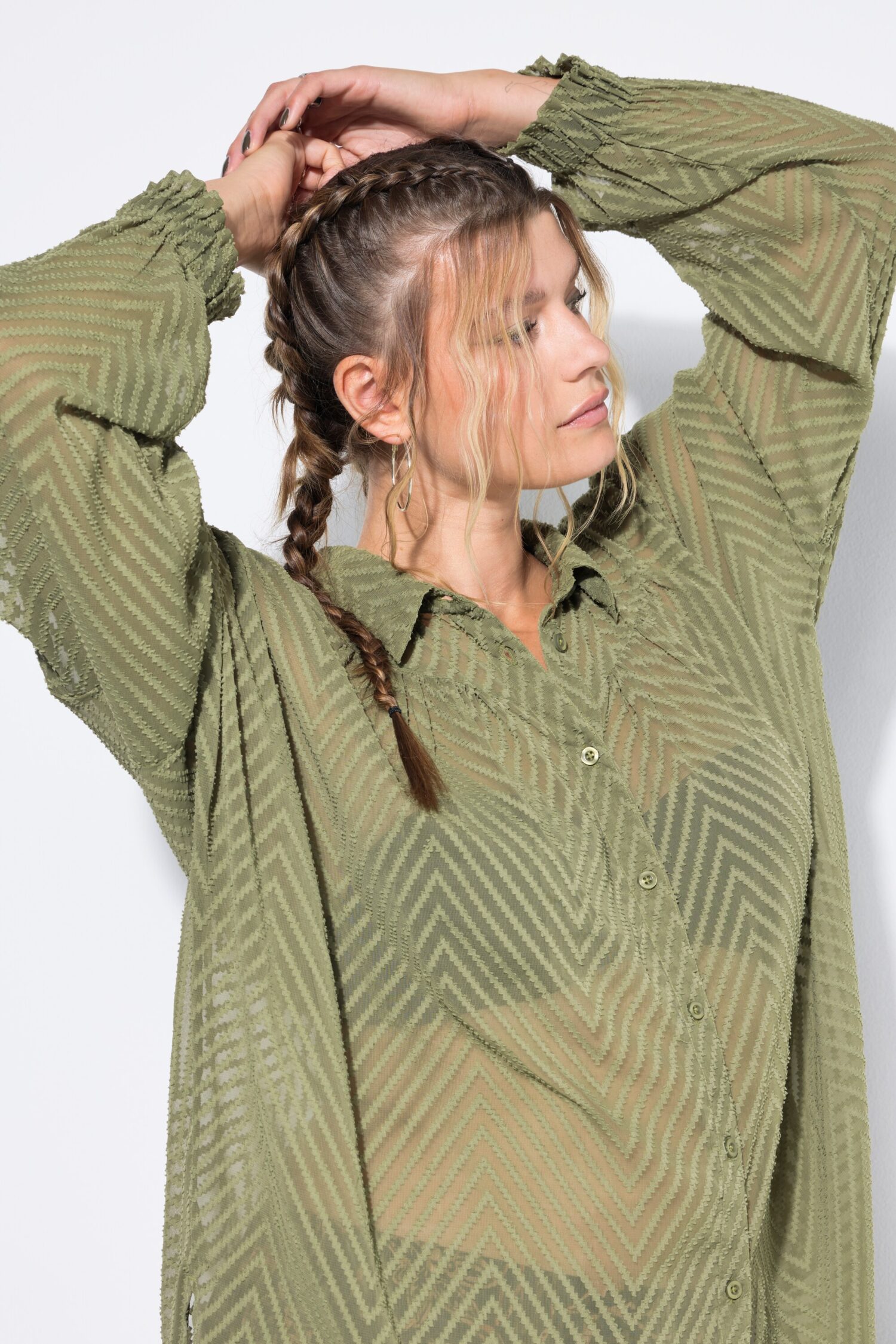 Πουκάμισο oversized, διαφανές με zig zag print