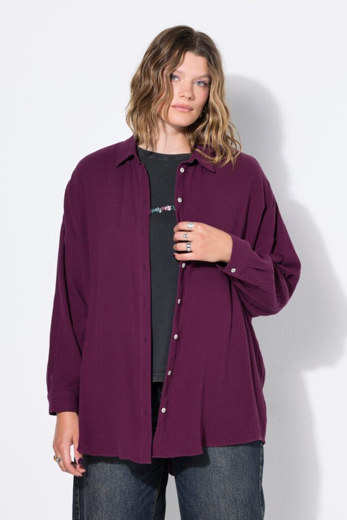 Πουκάμισο oversized με μακριά μανίκια και πλαϊνά σκισίματα